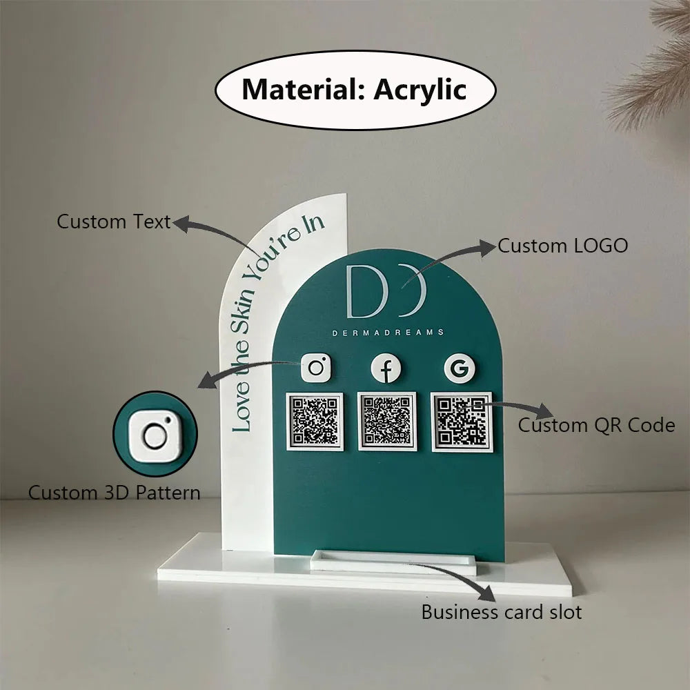 Personalized Custom Content Acrylic QR Code Desktop Stand Customizable Name For Retail Shops To Boost Social Media Followers