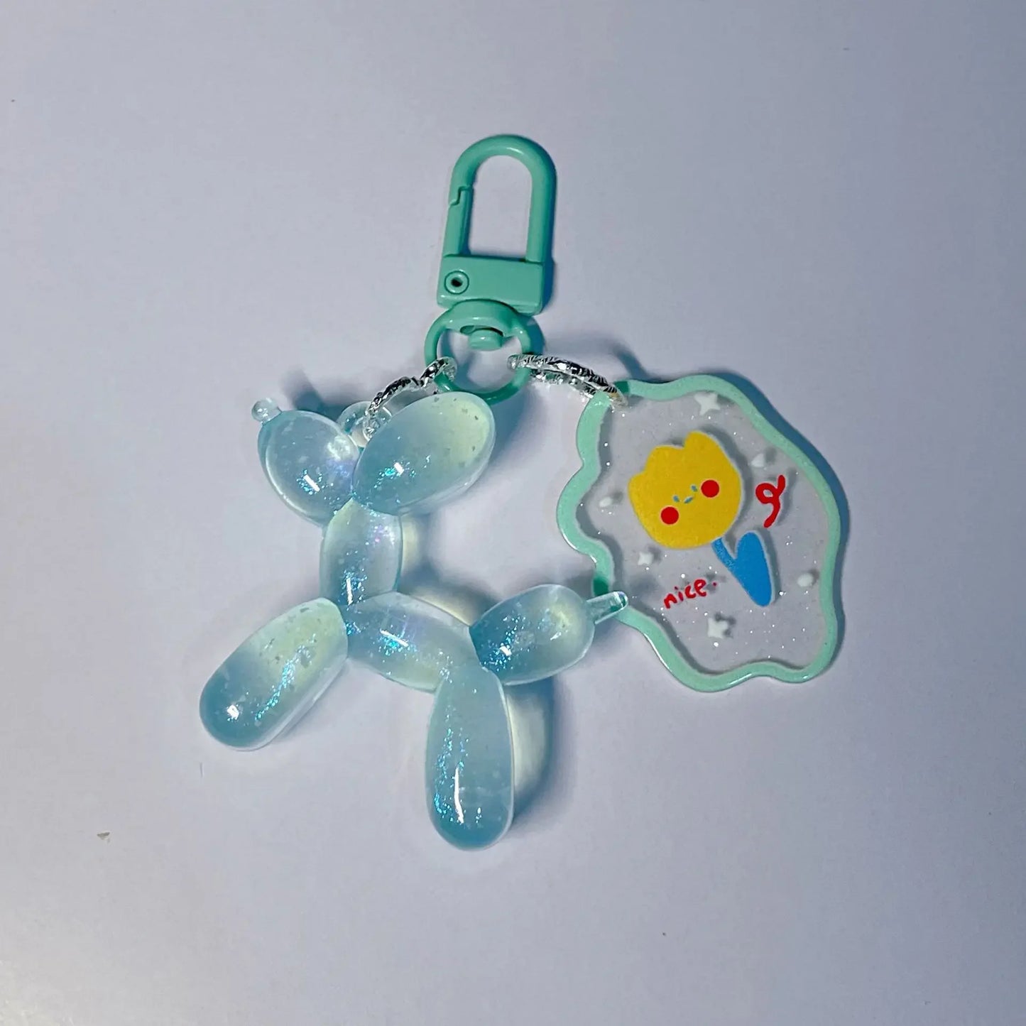 Glow In The Dark Balloon Dog Keychain for Women Cute Cartoon Bag Decoration Puppy Key Chain with Flower Charms Girl Friend Gift