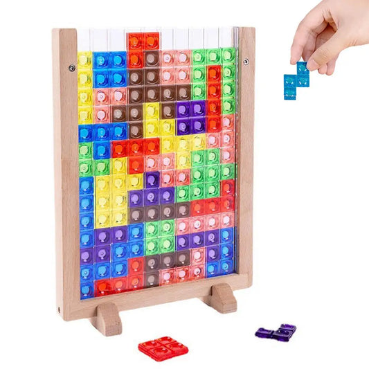 3D Tetris Puzzle Building Blocks Montessori Educational 40PCS Colorful Acrylic Puzzles with Premium Beechwood Frame