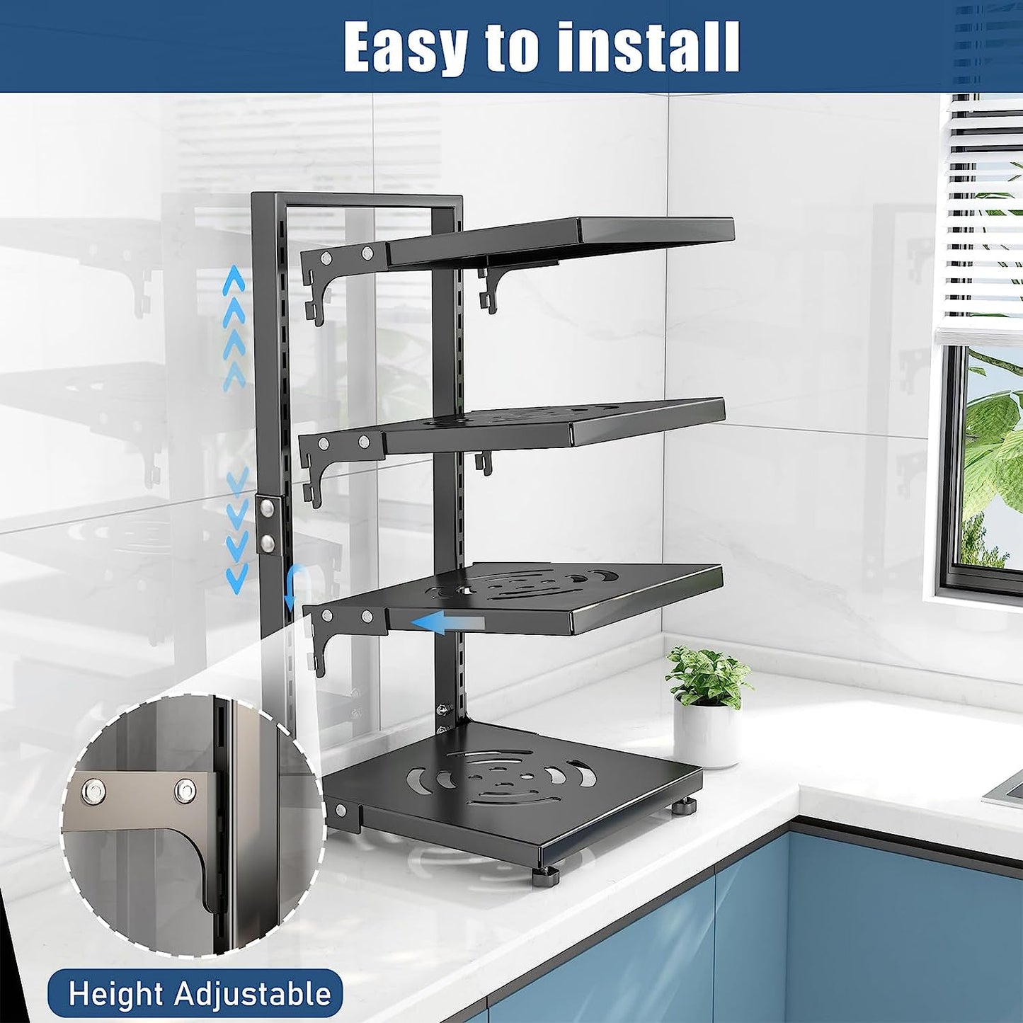 7-Tier Adjustable Heavy Duty Pan Organizer - Multiple Use Modes, Pot & Pan Rack for Kitchen Counter and Cabinet