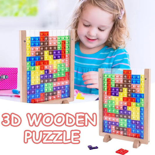 3D Tetris Puzzle Building Blocks Montessori Educational 40PCS Colorful Acrylic Puzzles with Premium Beechwood Frame