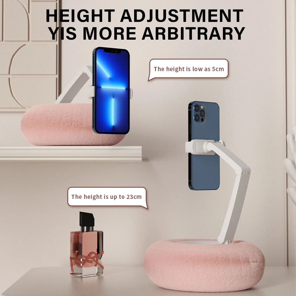 Foldable Plush Pillow Phone Stand 360° Adjustable Desktop Holder for Iphone Xiaomi Redmi Live Streaming Video Chat Lazy Bracket