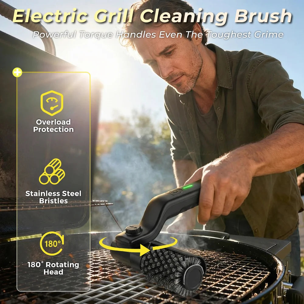 BBQ Grill Brush 3-Speed Settings Electric Grill Brush 3-Speed 2600Mah Cordless Rechargeable Adjustable Angle Gifts for Men Dad