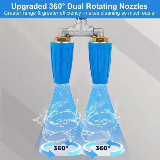Dual Turbo Nozzle Pressure Washer, 360°Rotating Turbo Nozzle with 1/4Inch Quick Connector and 7Pcs Pressure Washer Tips