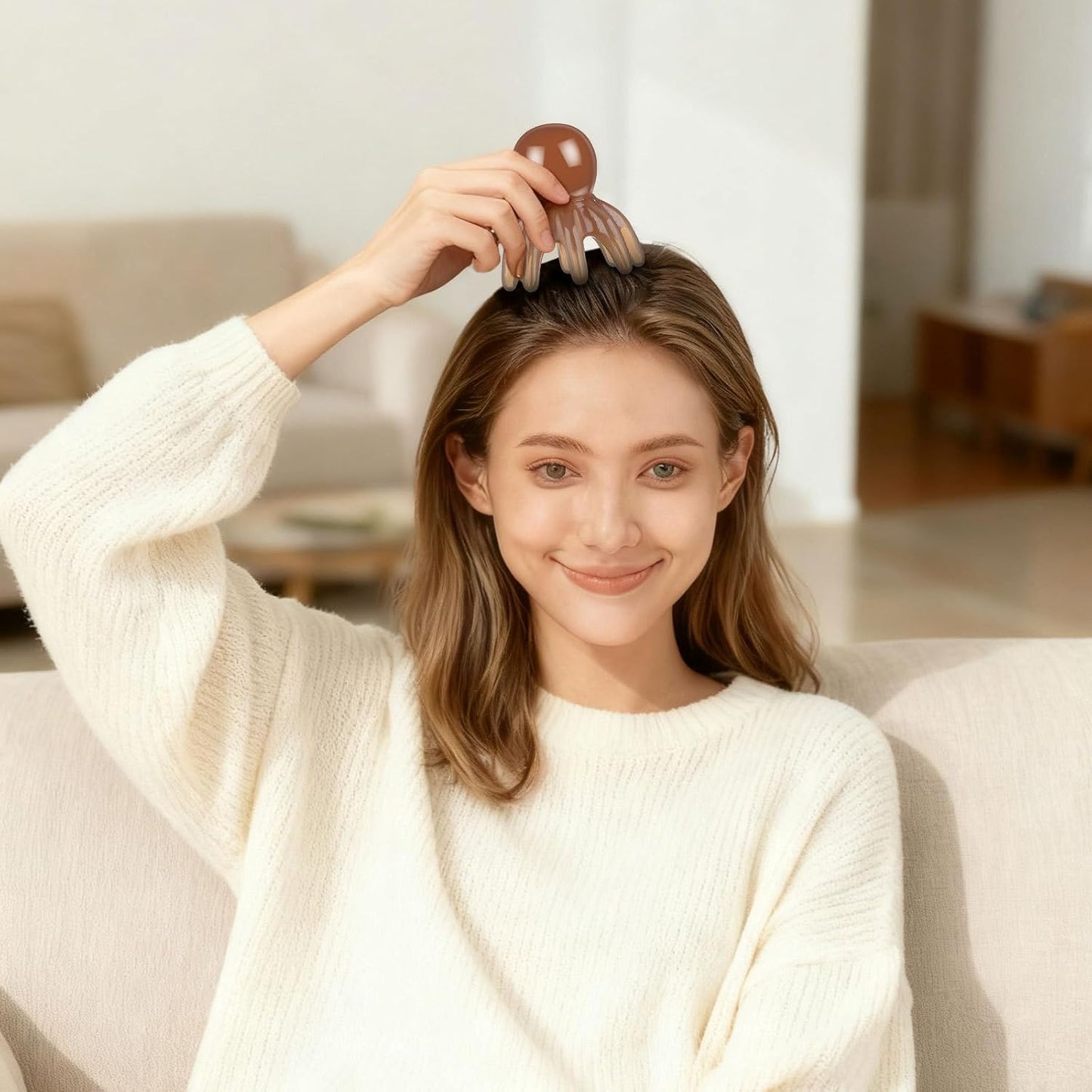 Head Massage Comb Octopus Scalp Massager 7.5Cm Compact Portable Tool Jade-Like Texture for Spa Hair Care and Acupressure Massage