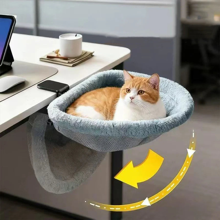 Cat Desk Bed One-Click Folding Sunken Design Space-Saving Semi-Circular Cat Desk Hammock Perch for Home Office Indoor Cats
