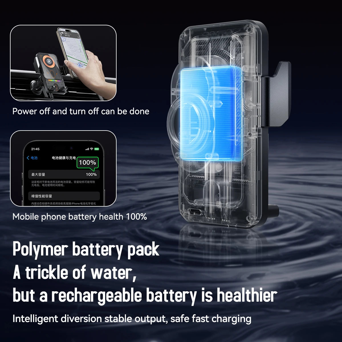 Car Universal Air Vent Electric Rotating Opening Closing Phone Holder 15W Wireless Charger Dual Coil Smart Phones Fast Charging