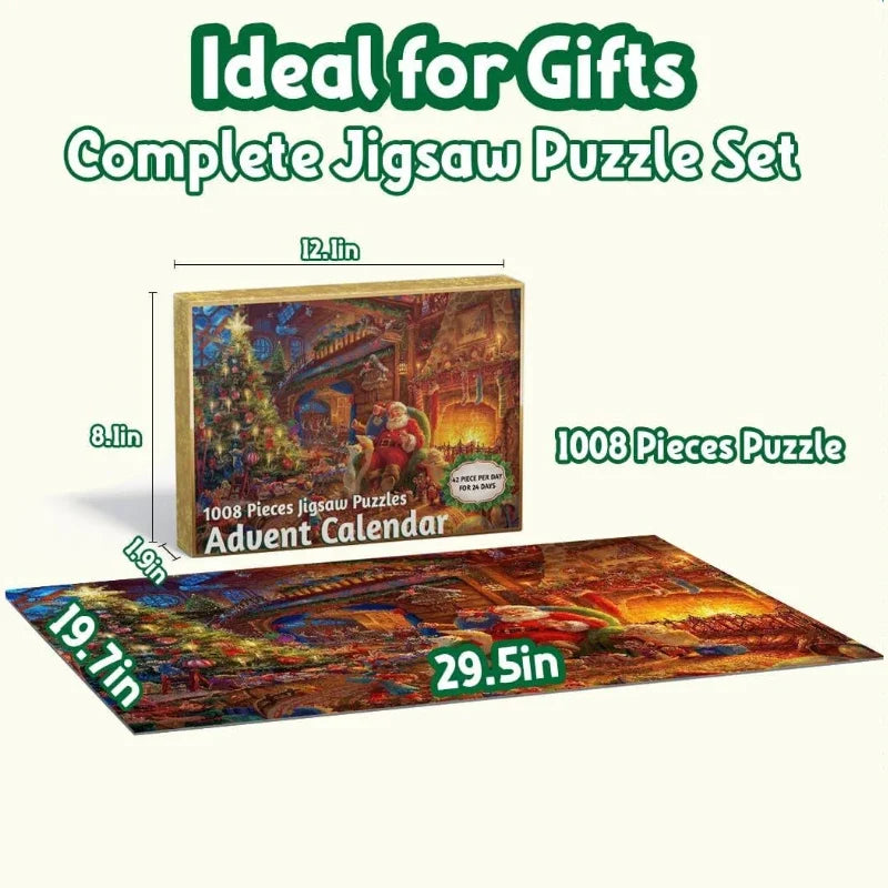 Advent Calendar 2024 Christmas Jigsaw Puzzles 1008Pcs 24 Days Christmas Countdown Calendar Thanksgiving Gift Family Game Puzzle