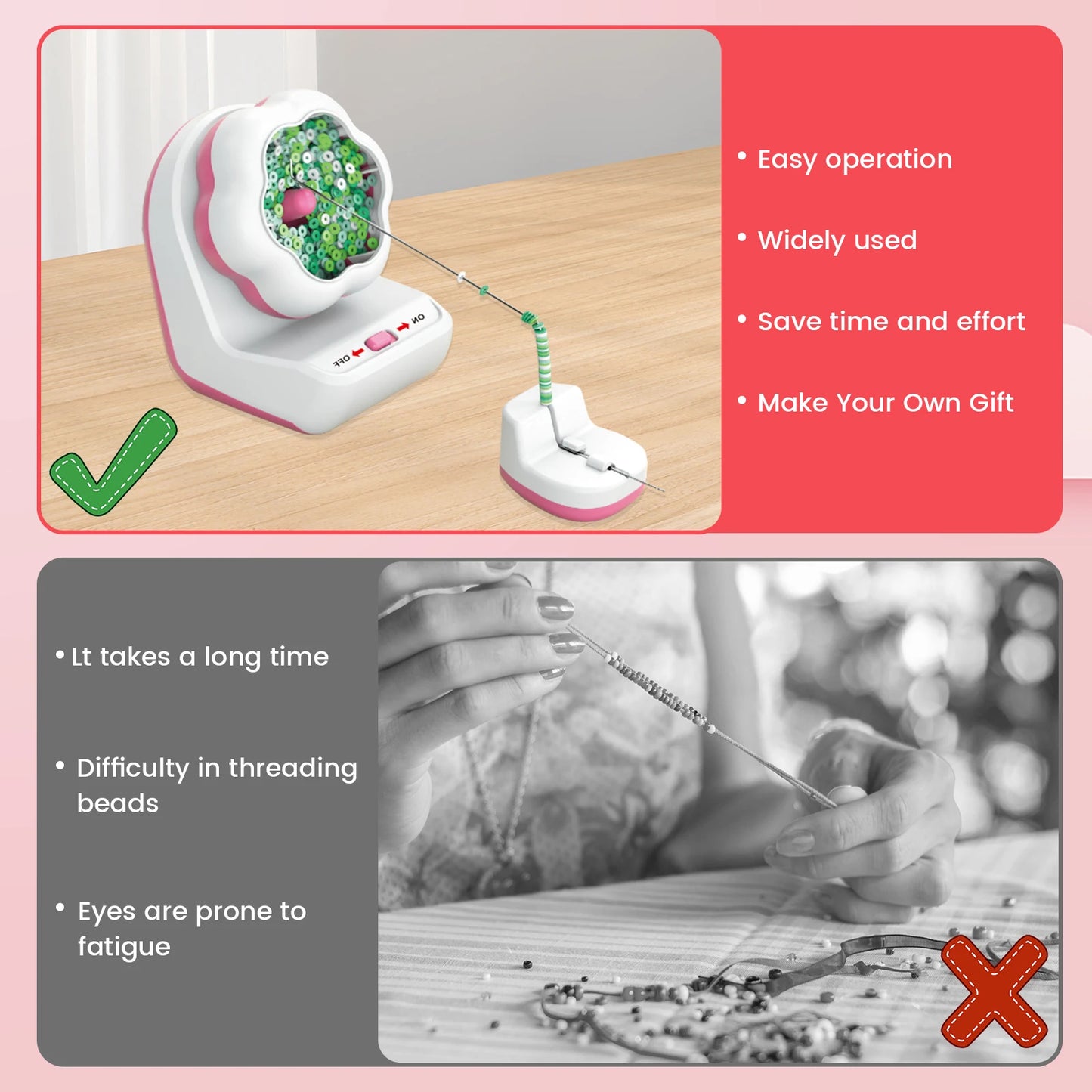 Electric Bead Spinner with Base Automatically Clay Bead Spinner with 2 Needles Fast Beading Spinner Machine for Jewelry Making