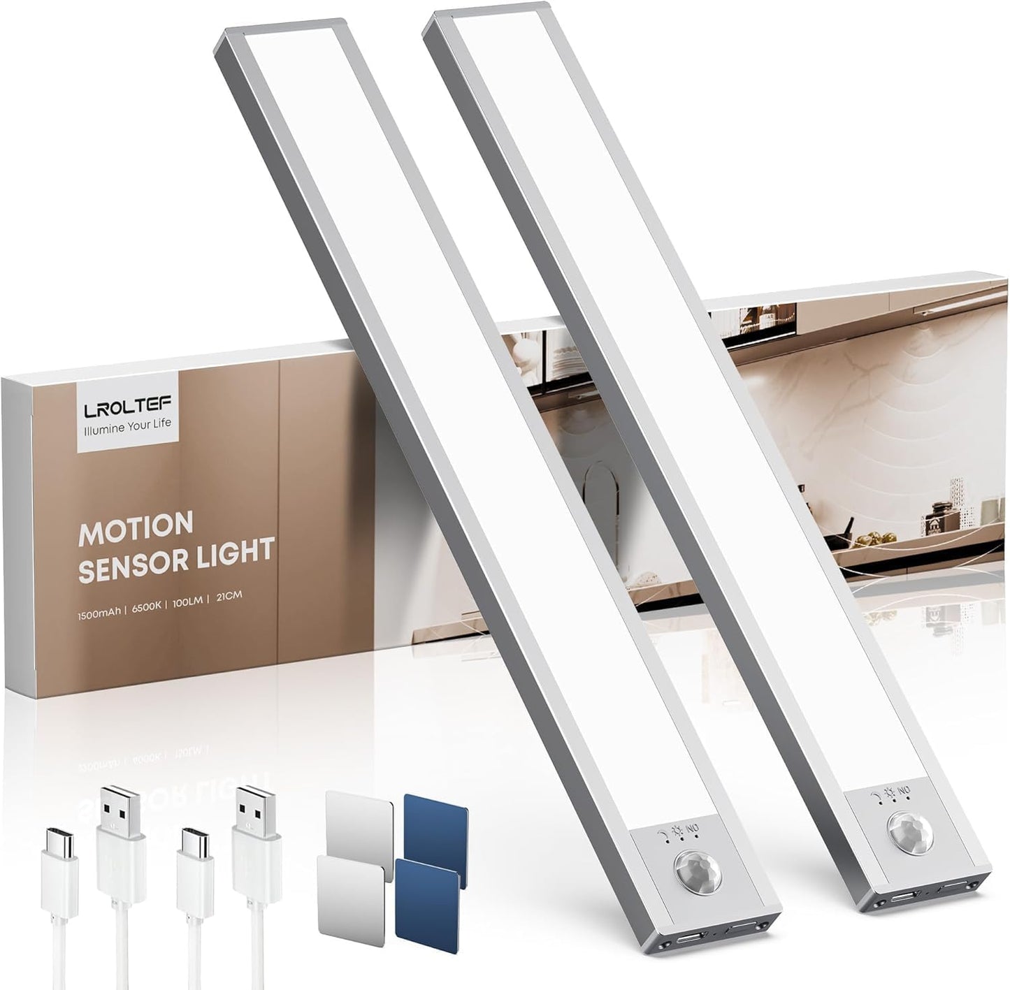 under Cabinet Wardrobe Motion Sensor Lights Dimmable 21Cm 1500Mah