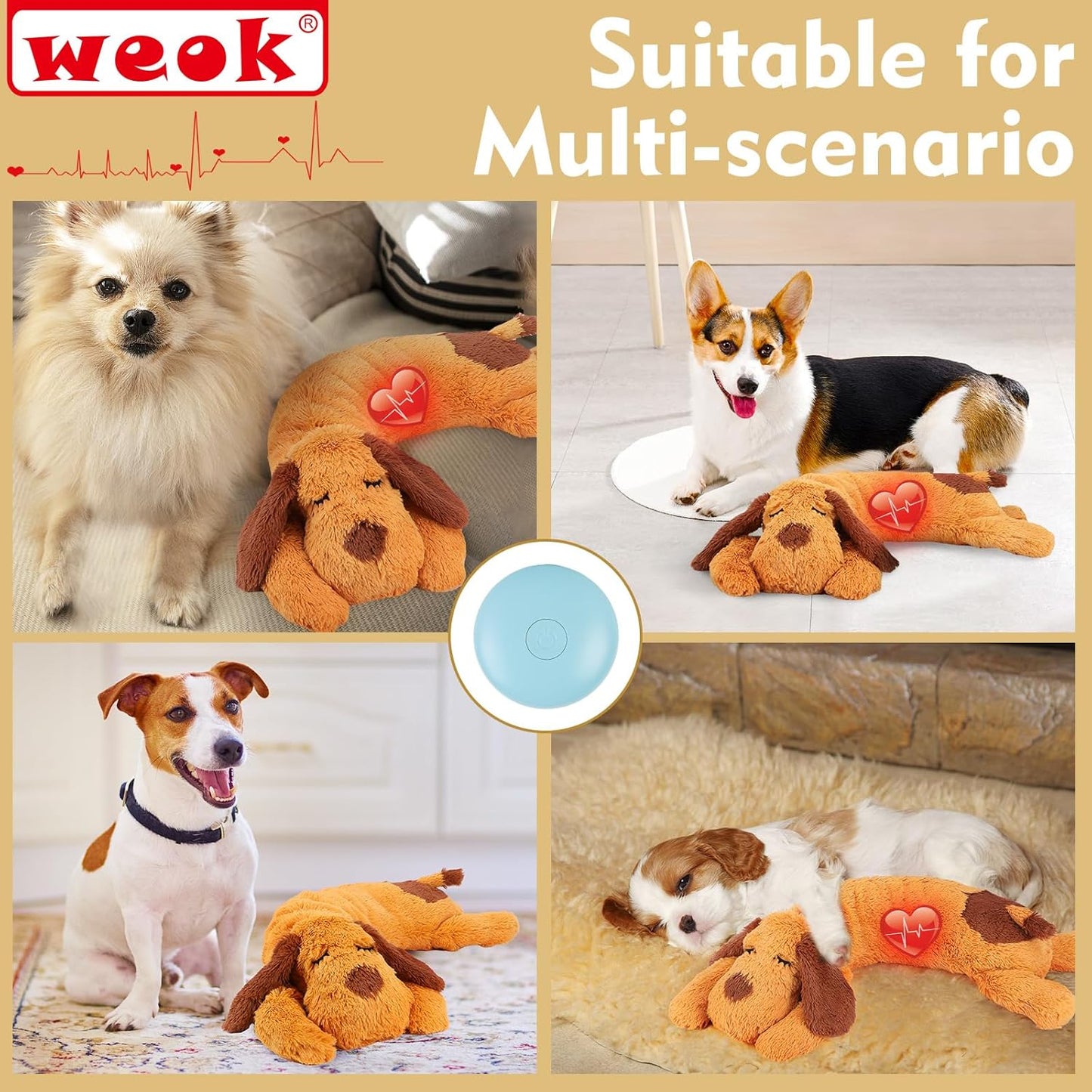 Heartbeat Puppy Toy - Comfort Cuddler Pillow, Dog Anxiety Relief Calming Aid,Heartbeat Stuffed Toy for Dogs,Puppy Sleep Aid, Behavioral Aid, Dog Plush Toy with Heartbeat for Dogs Cats Pets