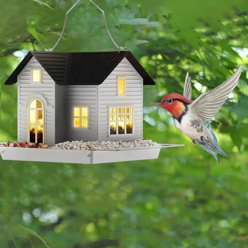 Solar Durable Outdoor Birds Feeder Lantern Weather-Proof Hanging Metal Feeding House Charming Solar-Powered Bird Feeder