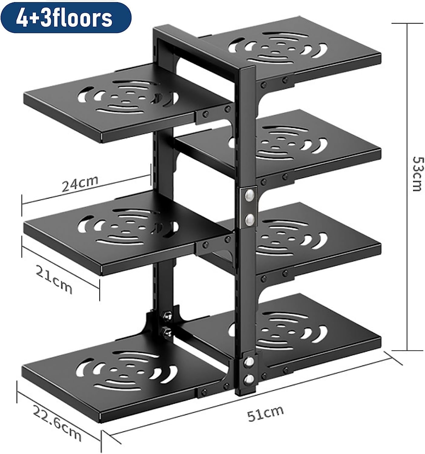 7-Tier Adjustable Heavy Duty Pan Organizer - Multiple Use Modes, Pot & Pan Rack for Kitchen Counter and Cabinet