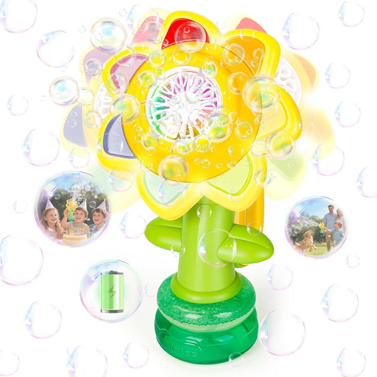Bubble Machine, Rechargeable Sunflower Dancing Bubble Maker for Kid