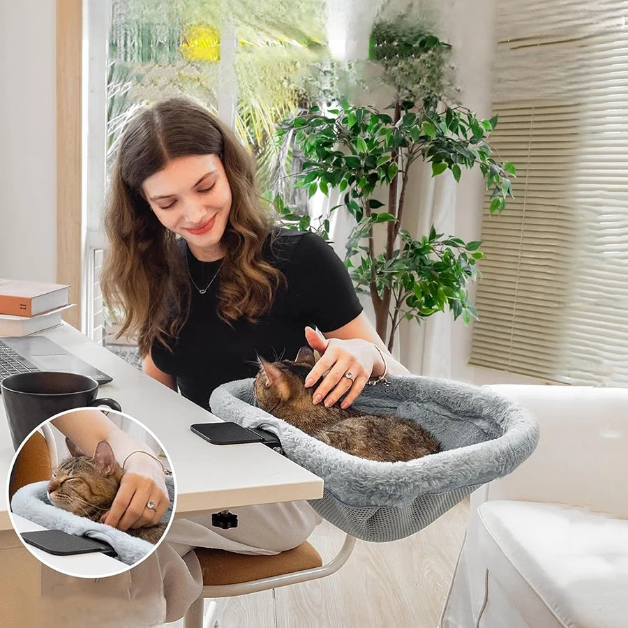 Cat Desk Bed One-Click Folding Sunken Design Space-Saving Semi-Circular Cat Desk Hammock Perch for Home Office Indoor Cats