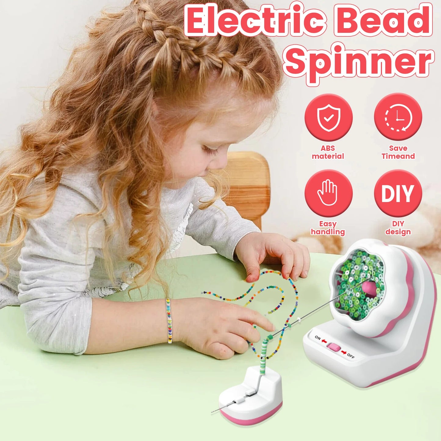 Electric Bead Spinner with Base Automatically Clay Bead Spinner with 2 Needles Fast Beading Spinner Machine for Jewelry Making