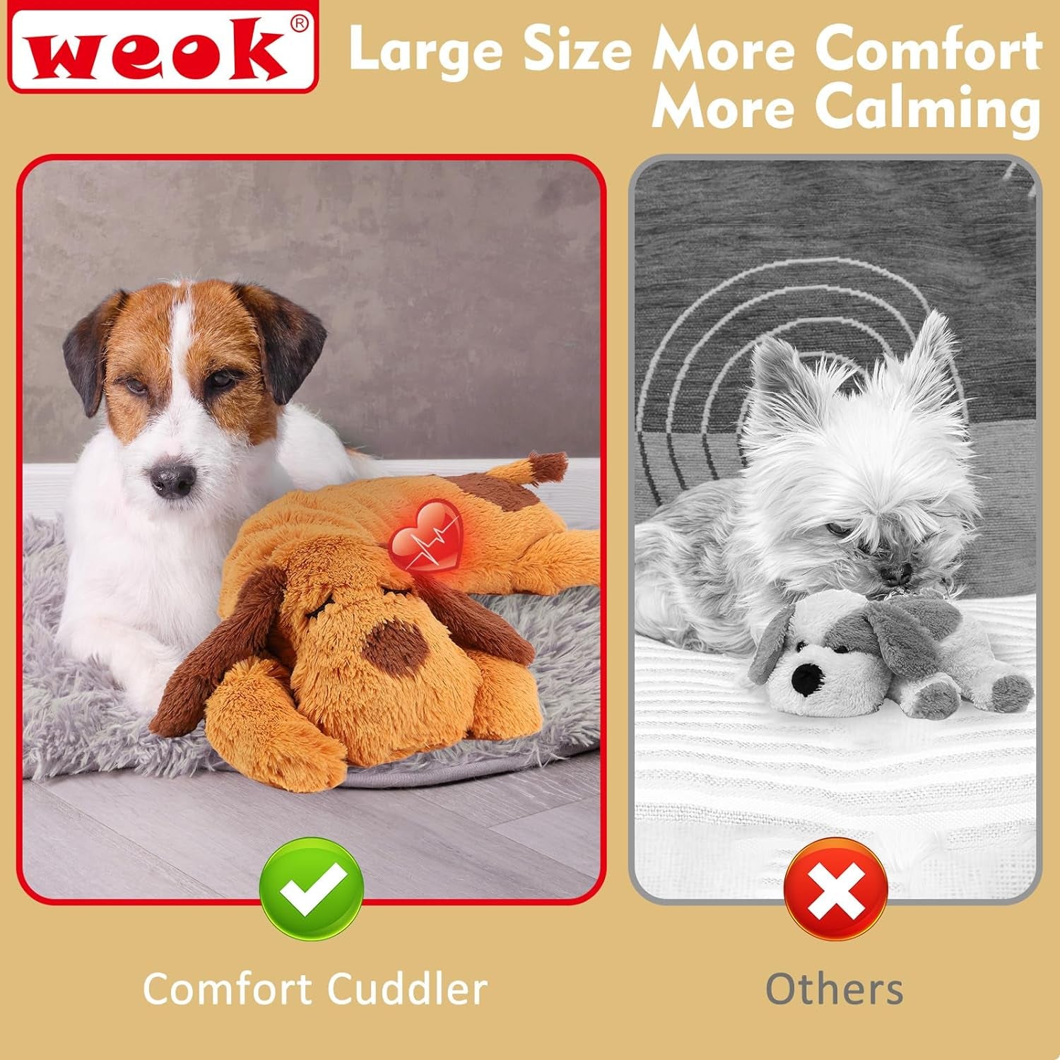 Heartbeat Puppy Toy - Comfort Cuddler Pillow, Dog Anxiety Relief Calming Aid,Heartbeat Stuffed Toy for Dogs,Puppy Sleep Aid, Behavioral Aid, Dog Plush Toy with Heartbeat for Dogs Cats Pets