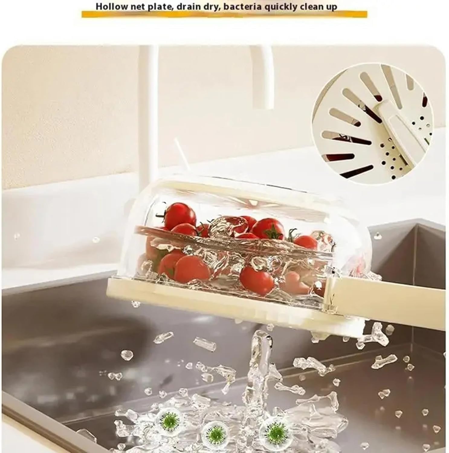 2 in 1 Dish Drainer and Strainer, Multifunctional Fruit and Vegetable Washing Bowl, Fruit Drain Basket with Foldable Handle & Lid, Plastic, for Outdoor, Picnic，For Salad Pasta Fruits