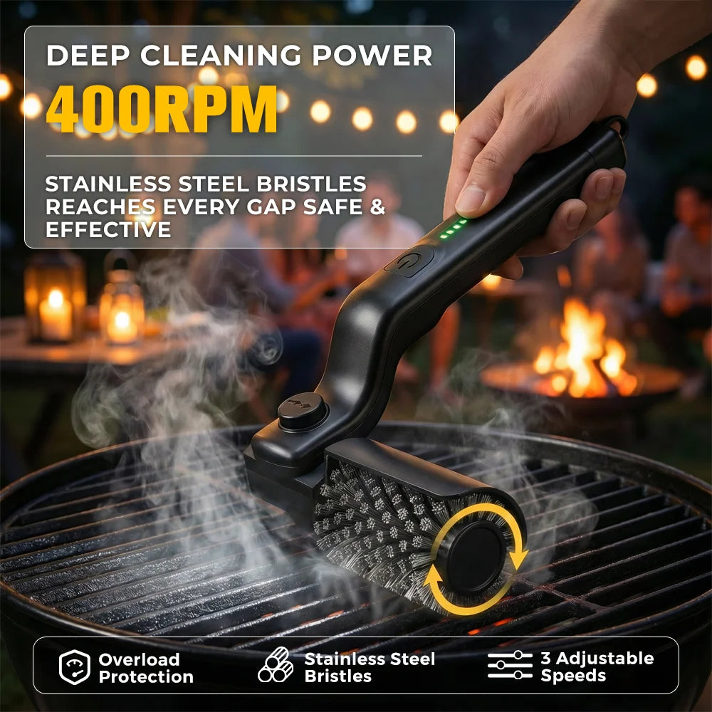 BBQ Grill Brush 3-Speed Settings Electric Grill Brush 3-Speed 2600Mah Cordless Rechargeable Adjustable Angle Gifts for Men Dad