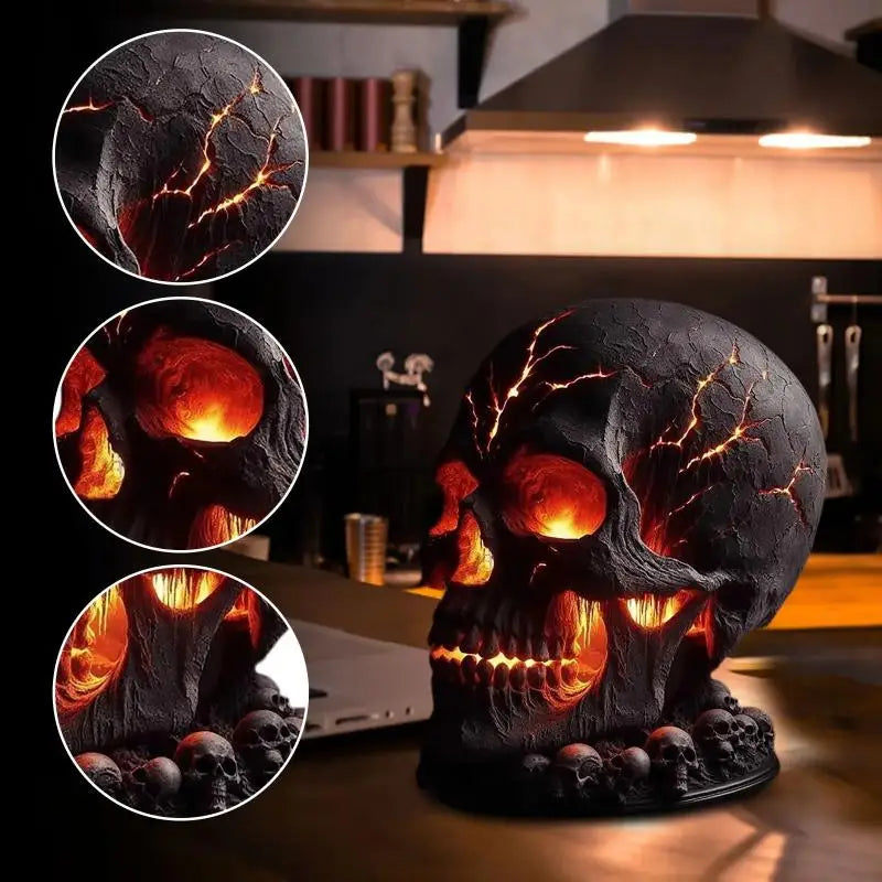 Magma Stone Skull Decor Skull Desk Lamp with Spooky Led Light for Halloween Party Mantel Decoration Unique Room Accent to Ignite