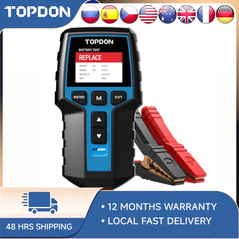 BT200 12V Car Battery Tester Digital Automotive Diagnostic Battery Tester Analyzer Vehicle Cranking Charging Scanner Tool