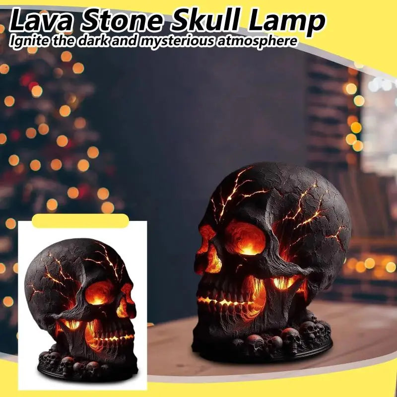 Magma Stone Skull Decor Skull Desk Lamp with Spooky Led Light for Halloween Party Mantel Decoration Unique Room Accent to Ignite