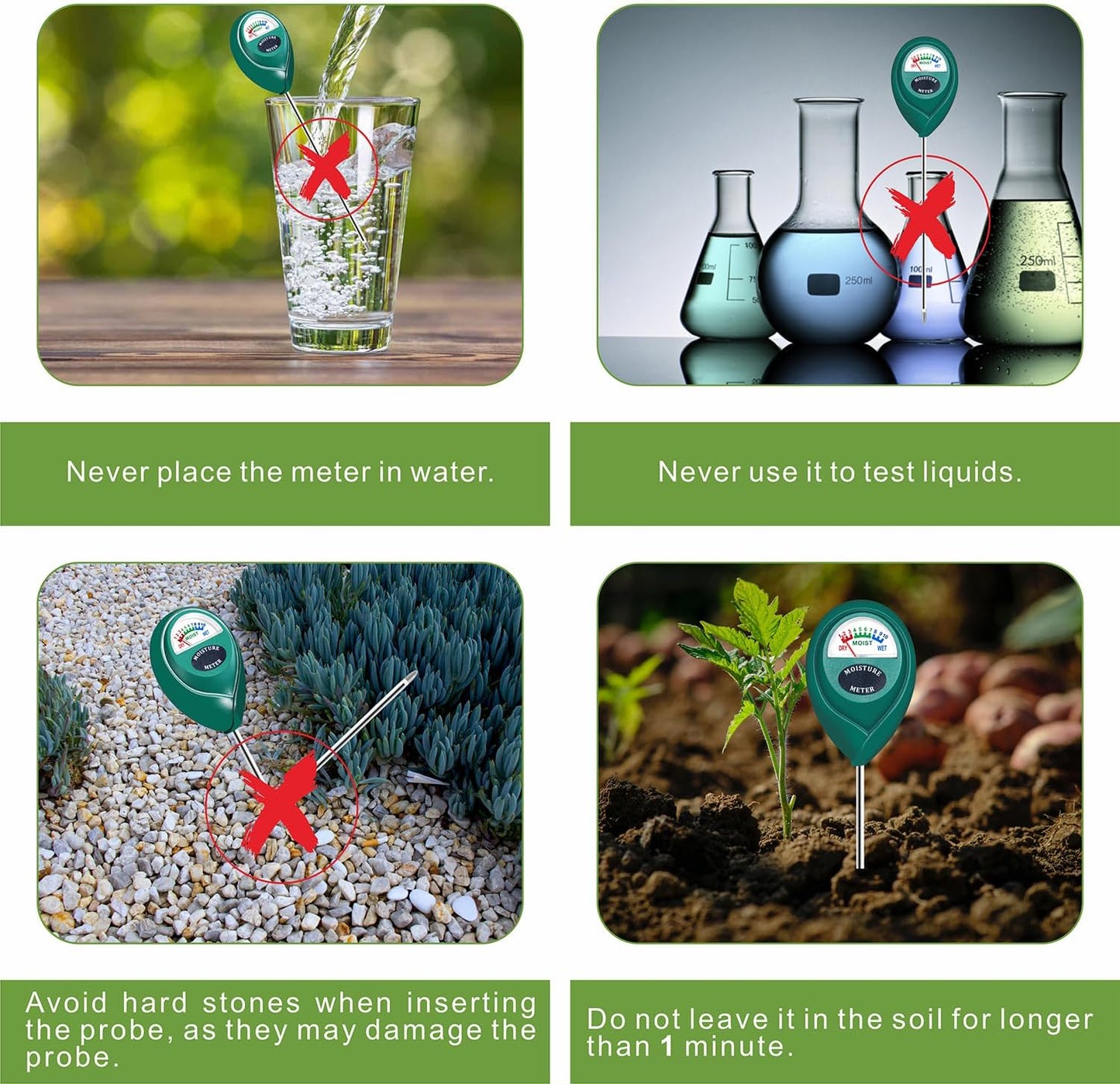 Soil Moisture Meter, Plant Water Monitor, Hygrometer Sensor for Gardening, Farming, Indoor and Outdoor Plants, No Batteries Required