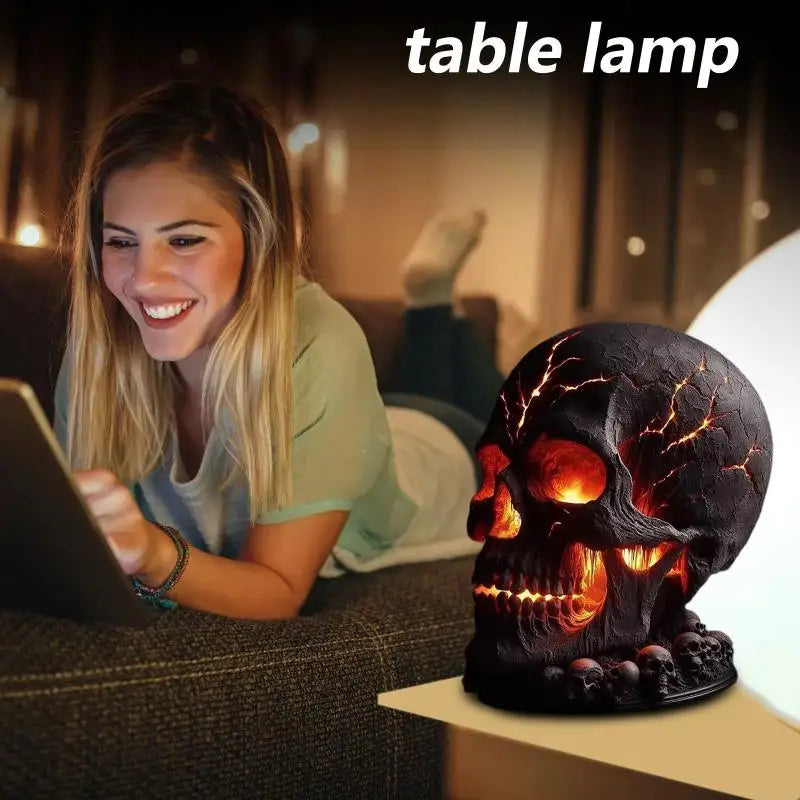 Magma Stone Skull Decor Skull Desk Lamp with Spooky Led Light for Halloween Party Mantel Decoration Unique Room Accent to Ignite