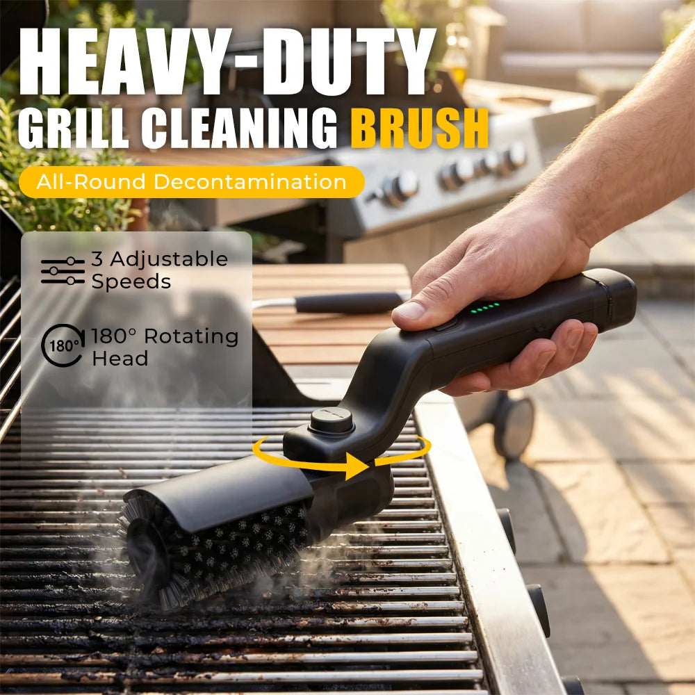 BBQ Grill Brush 3-Speed Settings Electric Grill Brush 3-Speed 2600Mah Cordless Rechargeable Adjustable Angle Gifts for Men Dad