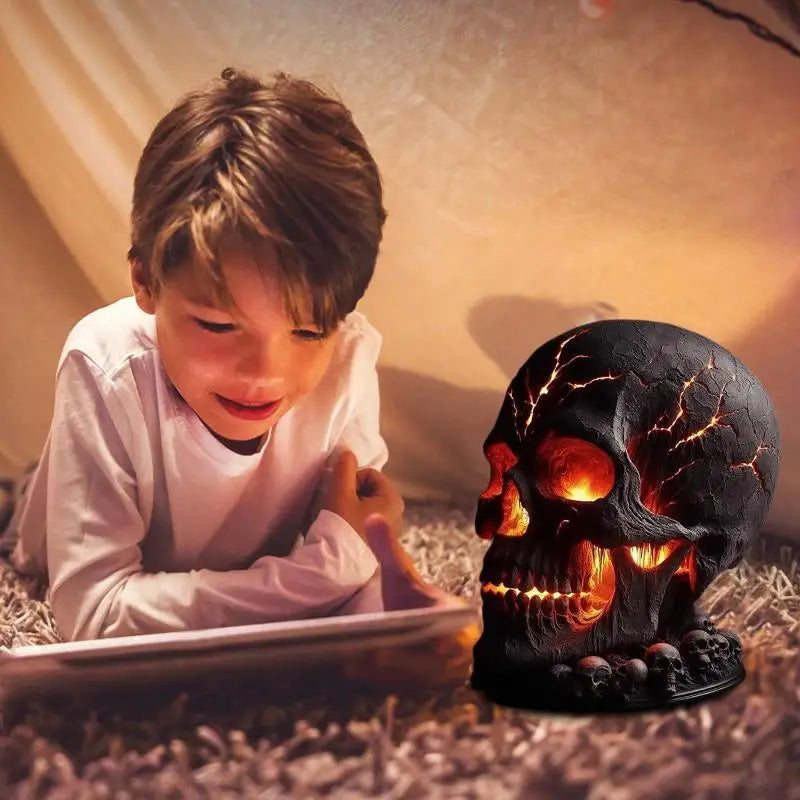 Magma Stone Skull Decor Skull Desk Lamp with Spooky Led Light for Halloween Party Mantel Decoration Unique Room Accent to Ignite