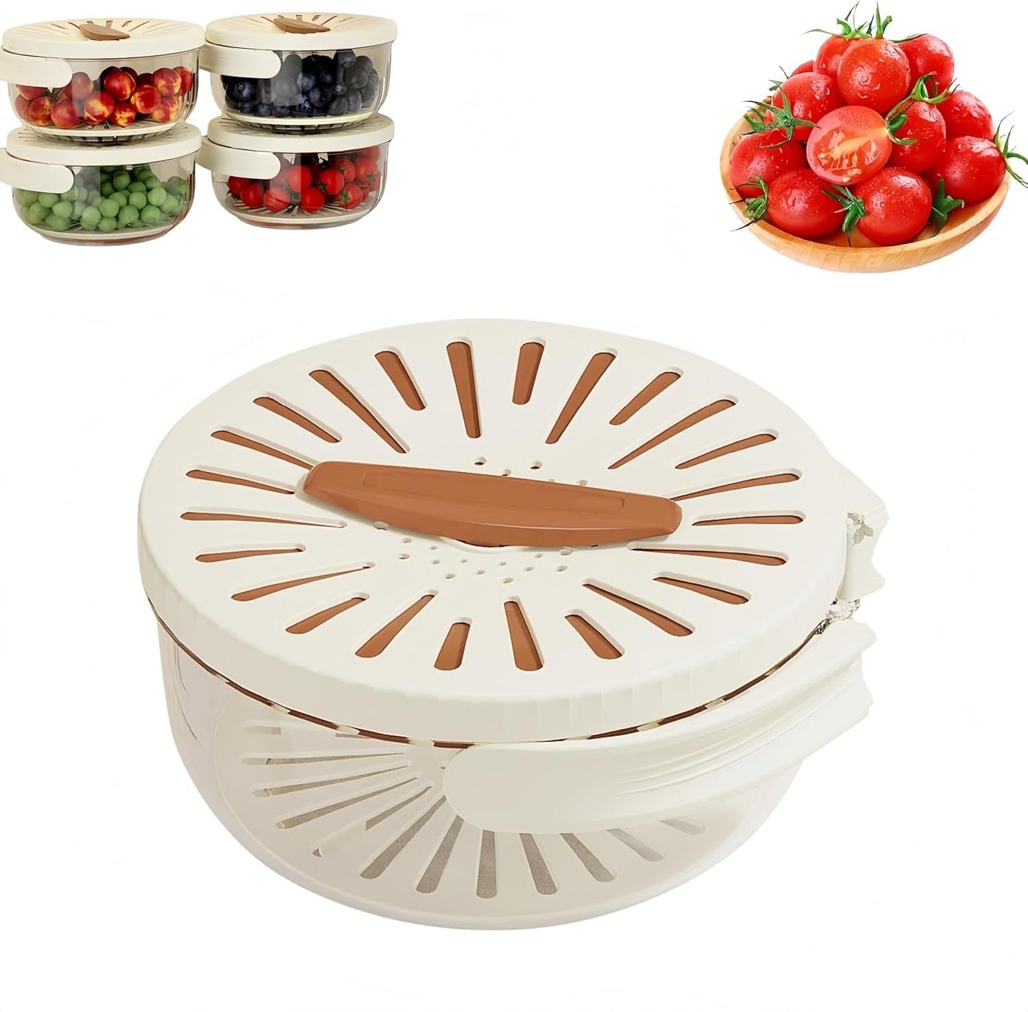 2 in 1 Dish Drainer and Strainer, Multifunctional Fruit and Vegetable Washing Bowl, Fruit Drain Basket with Foldable Handle & Lid, Plastic, for Outdoor, Picnic，For Salad Pasta Fruits