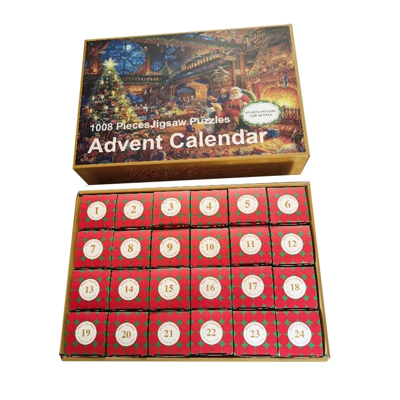 Advent Calendar 2024 Christmas Jigsaw Puzzles 1008Pcs 24 Days Christmas Countdown Calendar Thanksgiving Gift Family Game Puzzle