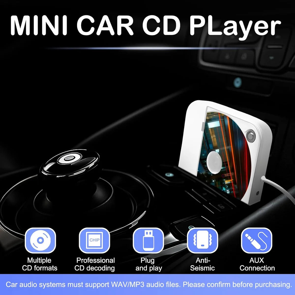 Car External Portable CD Player Plug and Play with USB AUX Port Universal Vehicle Android 4.4 IOS Carplay