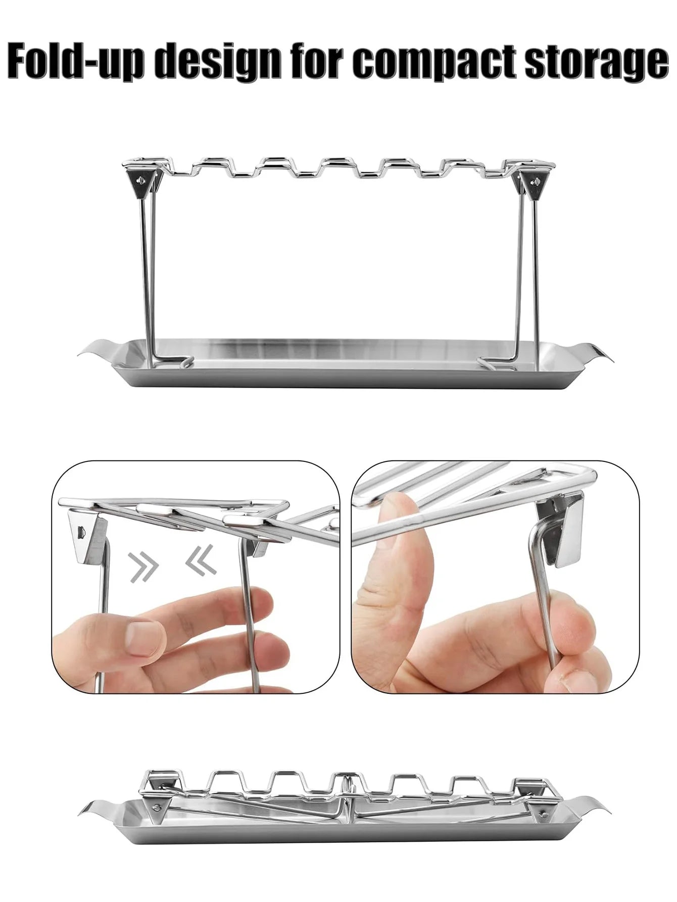 Chicken Leg Rack for Grill with Drip Tray- 14 Slots Chicken Wing Rack- Premium Stainless Steel Chicken Drumstick Rack for Smoker