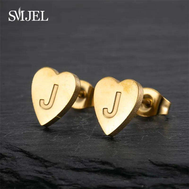 100% Stainless Steel A-Z Initial Earrings for Women Girls Personalize Letter Name Heart Stud Earring Family Jewelry Best Gifts