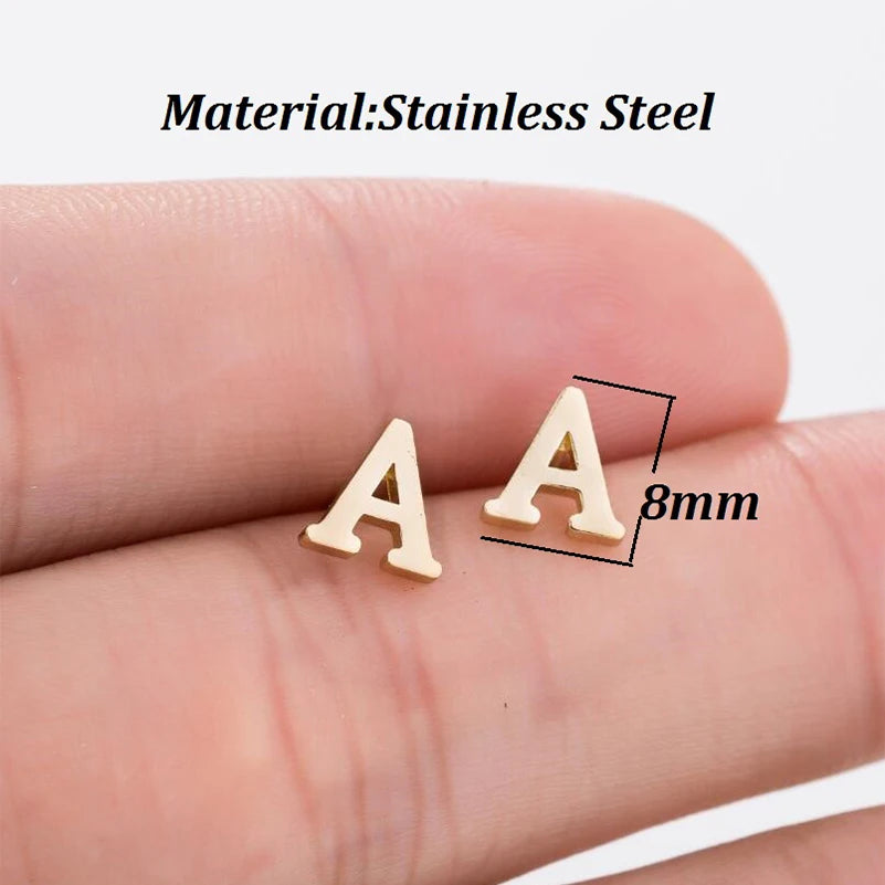 100% Stainless Steel A-Z Initial Earrings for Women Girls Personalize Letter Name Heart Stud Earring Family Jewelry Best Gifts
