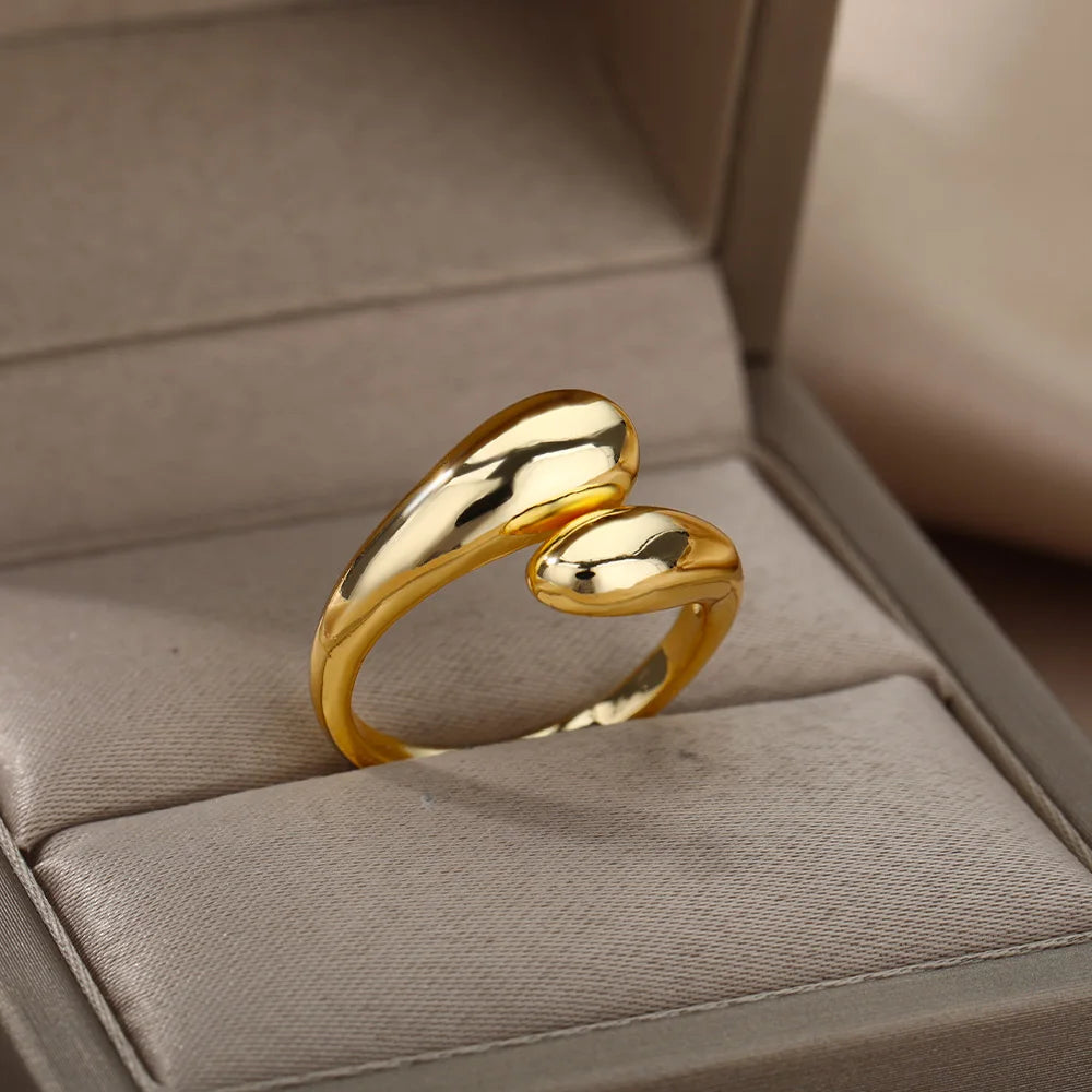 Stainless Steel Rings For Women 2026 Trend Open Gold Color Double Bead Ball Ring Wedding Aesthetic Jewelry Couple Gift anillos