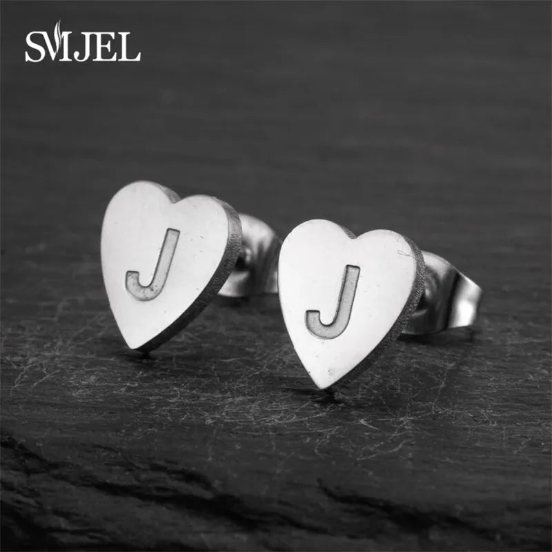 100% Stainless Steel A-Z Initial Earrings for Women Girls Personalize Letter Name Heart Stud Earring Family Jewelry Best Gifts