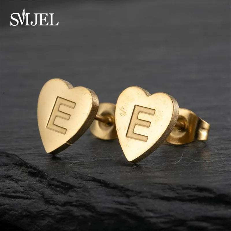 100% Stainless Steel A-Z Initial Earrings for Women Girls Personalize Letter Name Heart Stud Earring Family Jewelry Best Gifts
