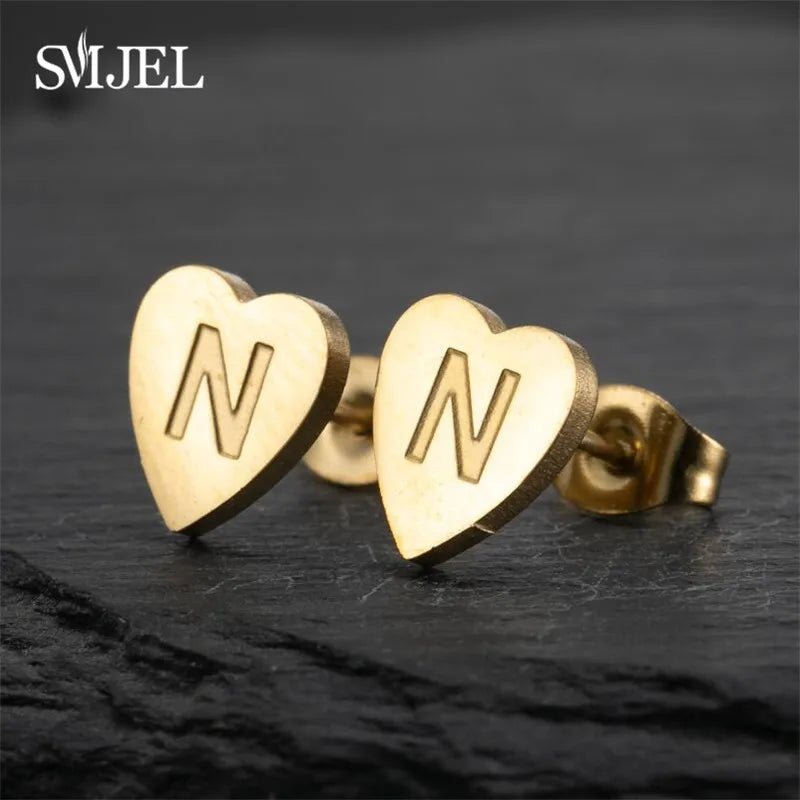 100% Stainless Steel A-Z Initial Earrings for Women Girls Personalize Letter Name Heart Stud Earring Family Jewelry Best Gifts