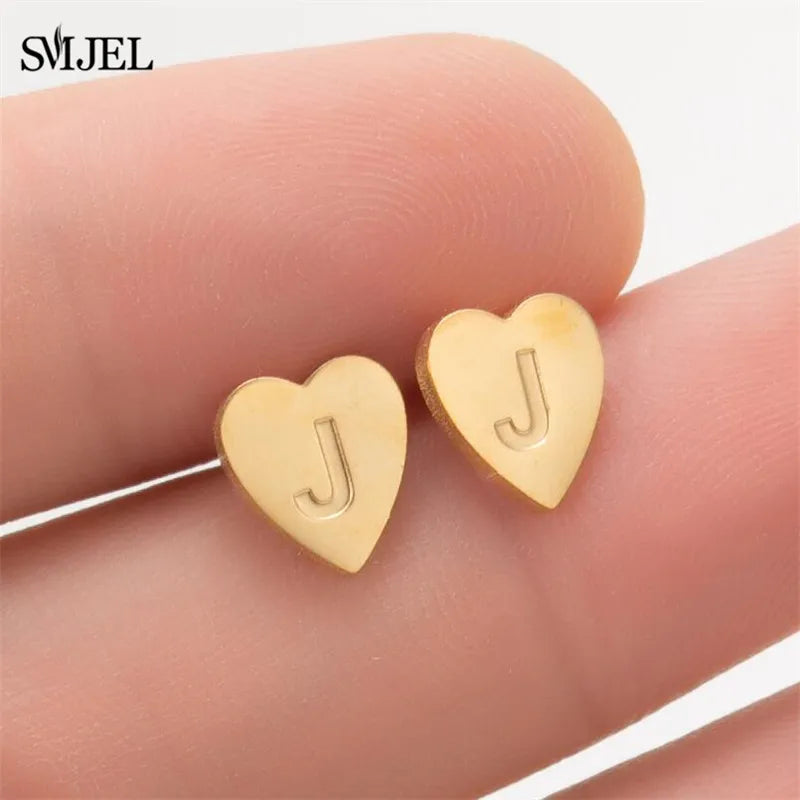 100% Stainless Steel A-Z Initial Earrings for Women Girls Personalize Letter Name Heart Stud Earring Family Jewelry Best Gifts