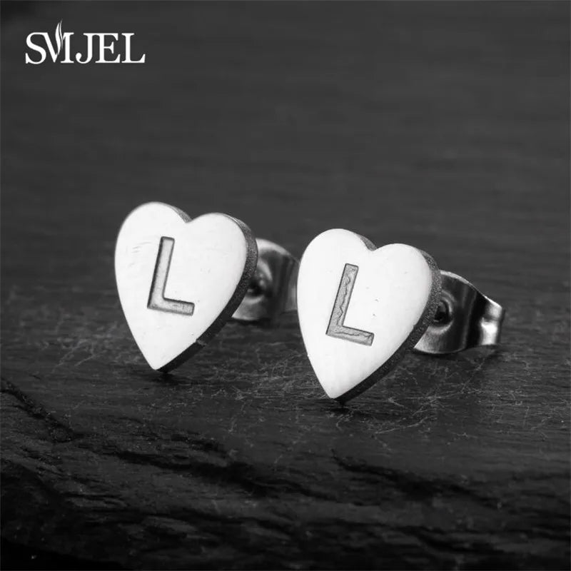 100% Stainless Steel A-Z Initial Earrings for Women Girls Personalize Letter Name Heart Stud Earring Family Jewelry Best Gifts