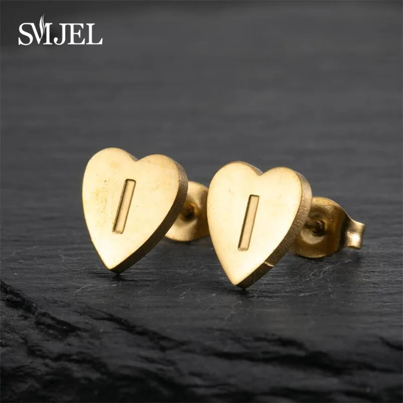 100% Stainless Steel A-Z Initial Earrings for Women Girls Personalize Letter Name Heart Stud Earring Family Jewelry Best Gifts