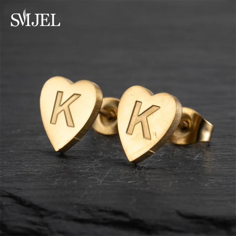 100% Stainless Steel A-Z Initial Earrings for Women Girls Personalize Letter Name Heart Stud Earring Family Jewelry Best Gifts