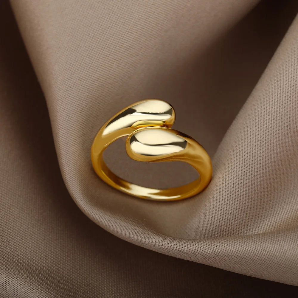 Stainless Steel Rings For Women 2026 Trend Open Gold Color Double Bead Ball Ring Wedding Aesthetic Jewelry Couple Gift anillos