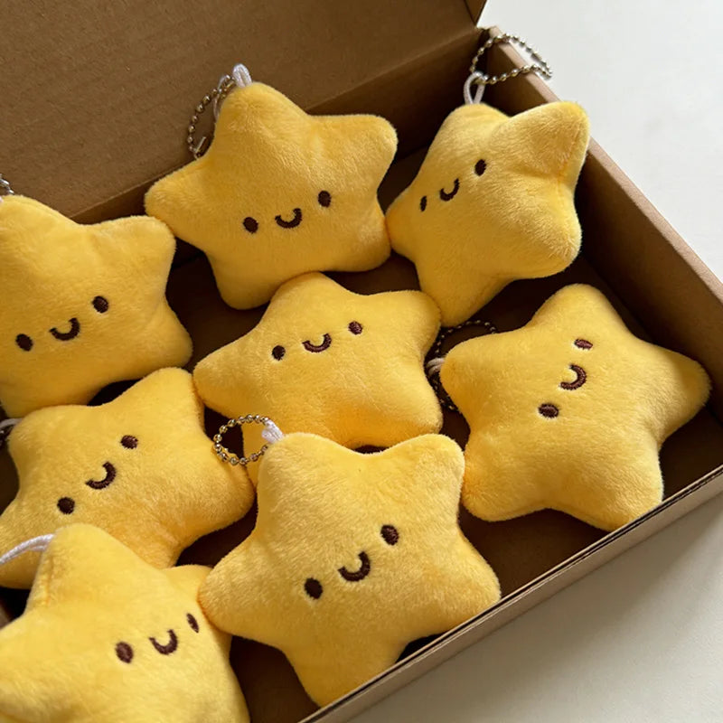 Cartoon Cute Squeezing Stars Plush Toy Keychain for Women Men Fluffy Soft Bag Pendant Mini Yellow Keyring Charms Keyring Gifts