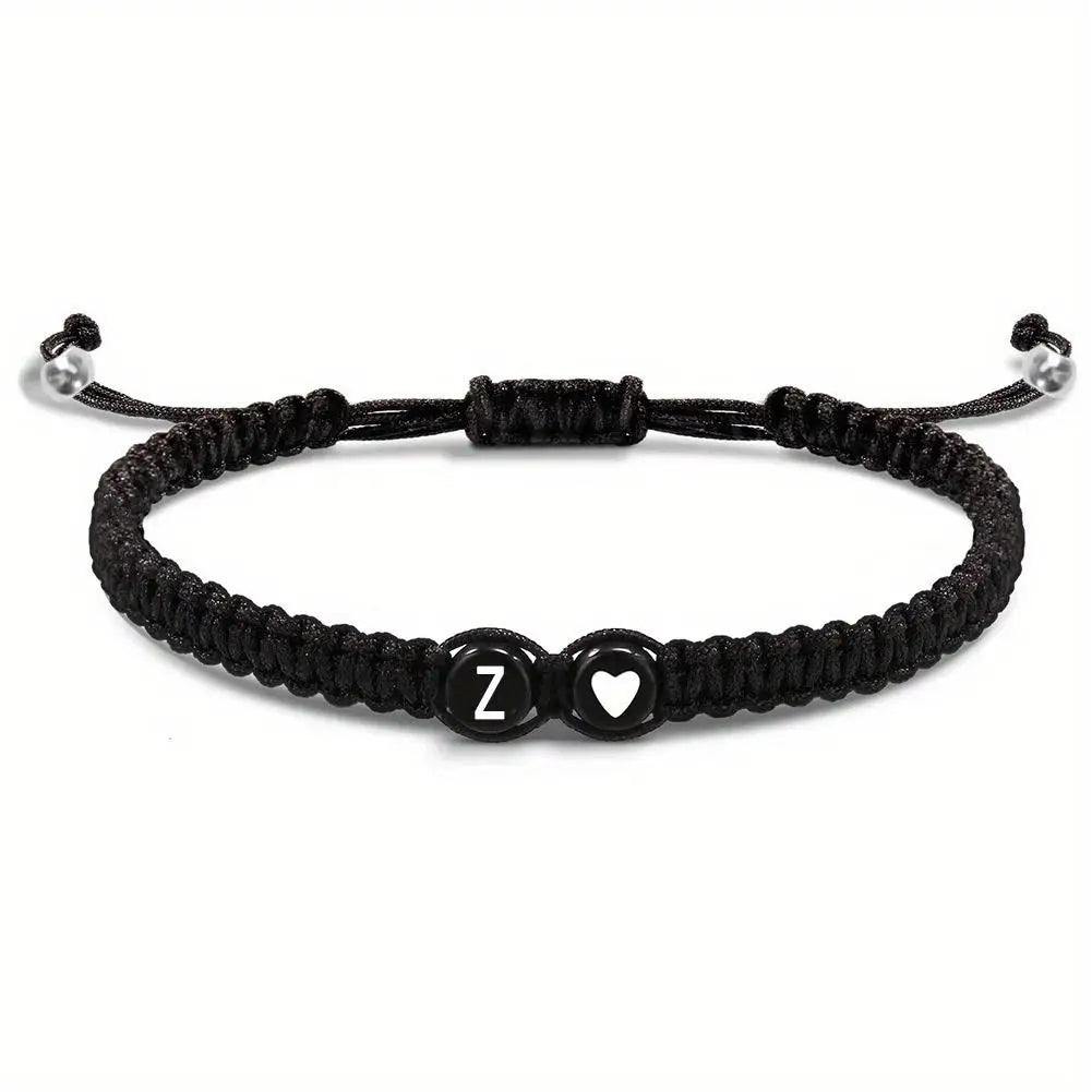 Handmade A-Z 26 Letter Heart Bracelet Woven Baided Rope Women Men Initials Name Adjustable Bangle Couple Lover Friends Jewelry