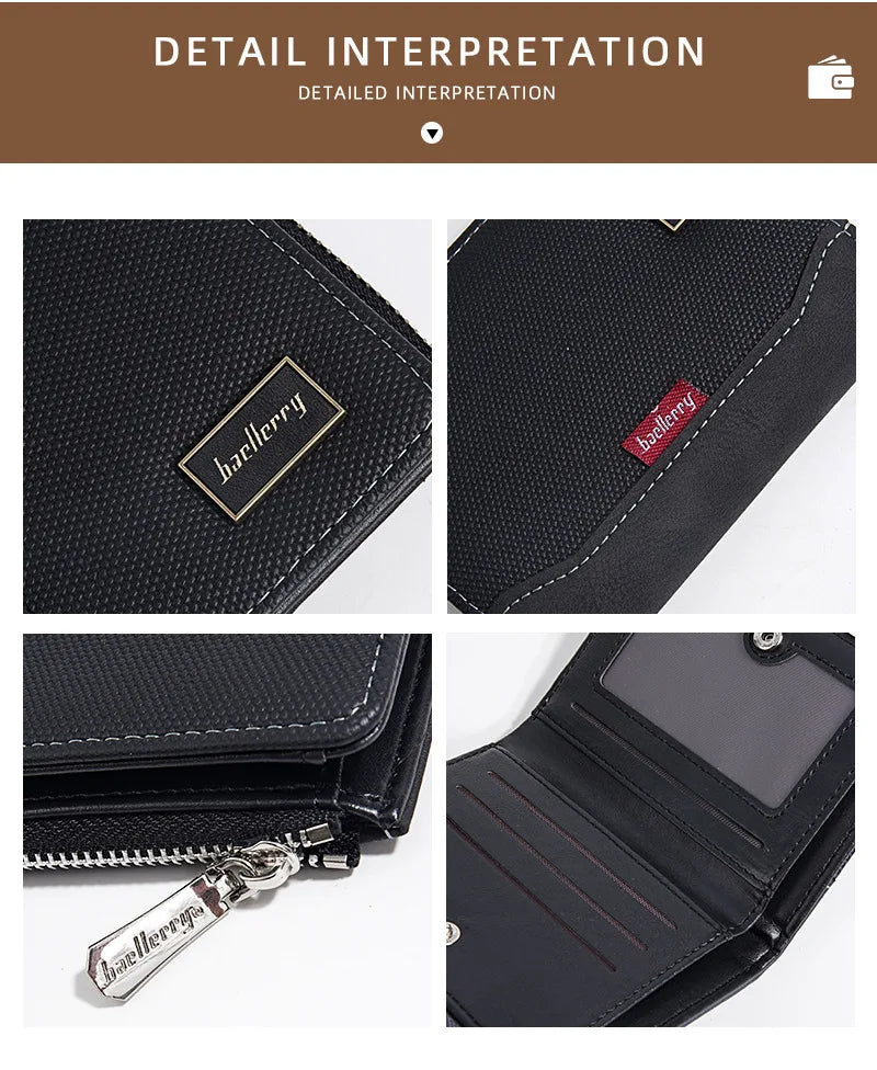 Baellerry Luxury Brand RFID Simple Men's Zipper Wallets Card Holder Male Wallet Photo Holder Coin Pocket Purses for Men