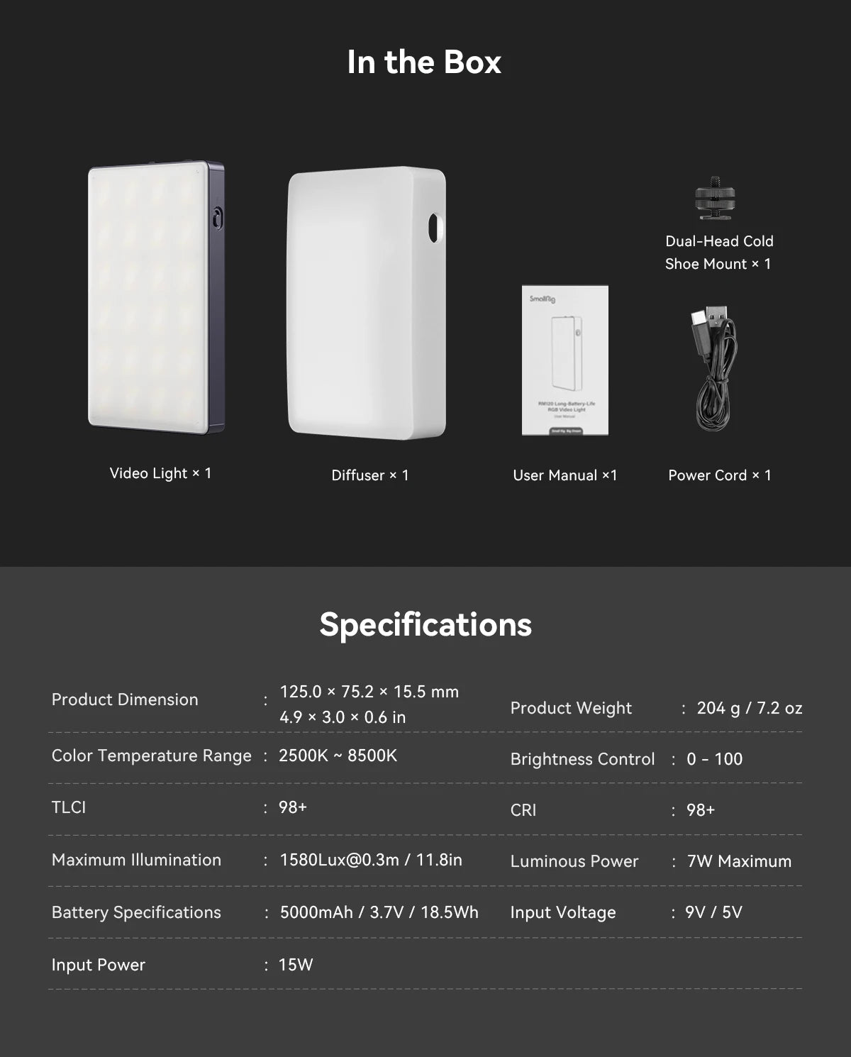 SmallRig RM120 Long-Battery-Life RGB Video Light Universal RGB Camera Light Portable Full Colors All-Metal Light for TikTok 3808