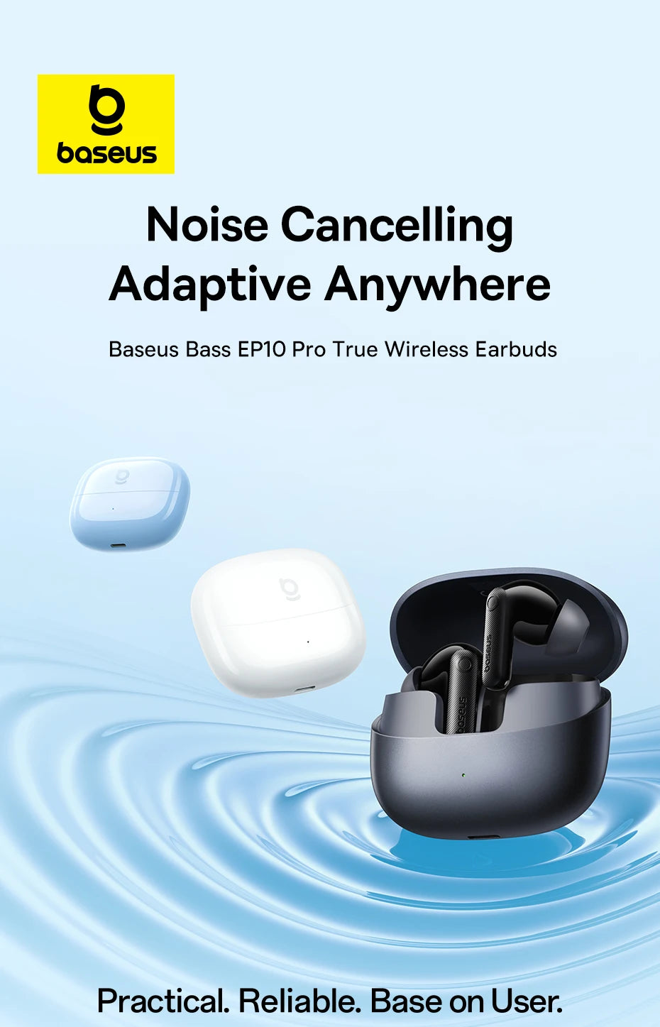 Baseus EP10 Pro ANC Earbuds Wireless Bluetooth 6.0 Earphones 50dB Realtime Adaptive Headphones 6 Mic Hi-Res LDAC IP55  Ear Buds